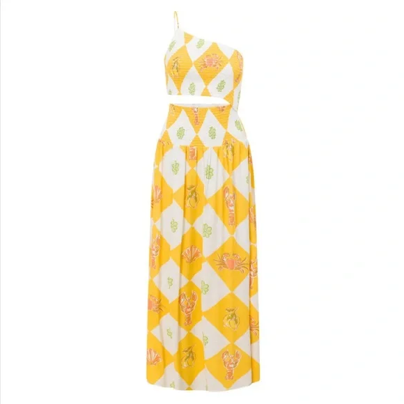 NWT Sabo Skirt Venetian Smocked Cut Out Maxi Dress in Oceano Yellow - Picture 5 of 5